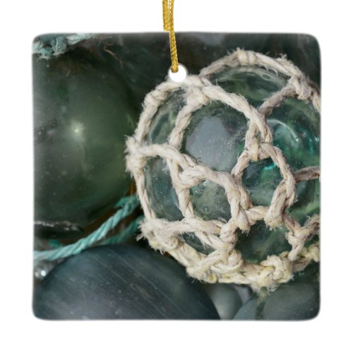 Many glass fishing floats, Alaska Ceramic Ornament