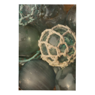 Many glass fishing floats, Alaska Wood Wall Decor