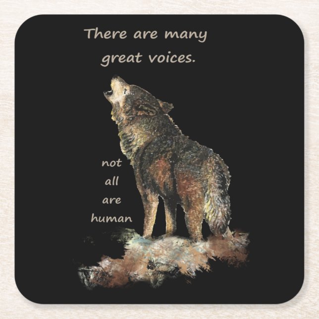 Many Great Voices Inspirational Wolf Quote with wa Square Paper Coaster (Front)