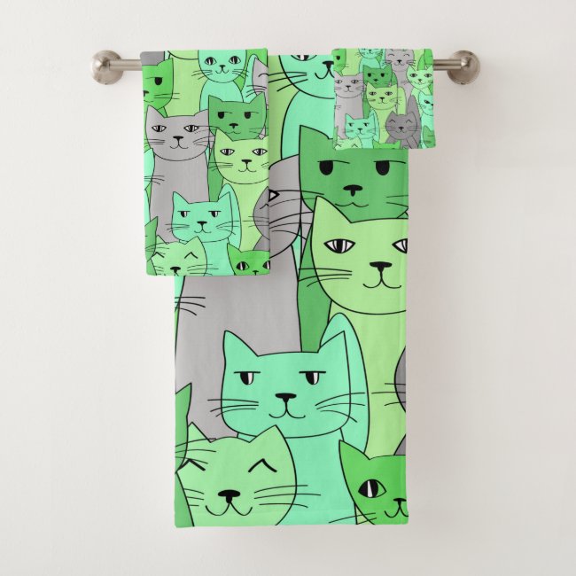 Many Green Cats Design Bath Towel Set