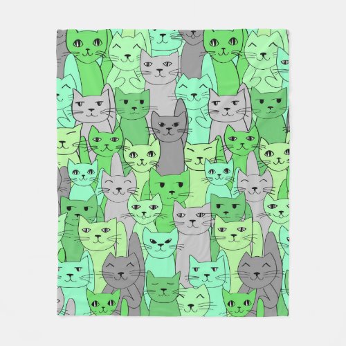 Many Green Cats Design Fleece Blanket