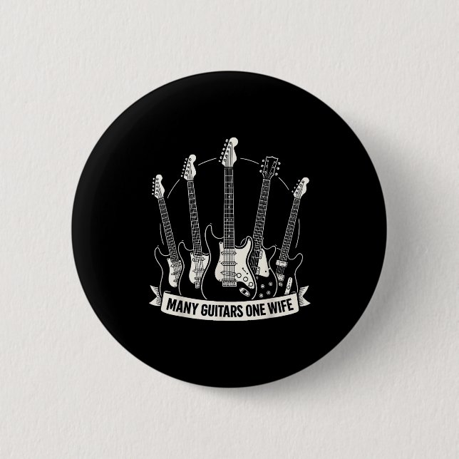 Many Guitars One Wife Funny Musician Guitarist Hum Button (Front)