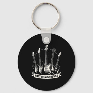 Many Guitars One Wife Funny Musician Guitarist Hum Keychain