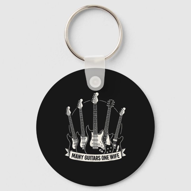 Many Guitars One Wife Funny Musician Guitarist Hum Keychain (Front)