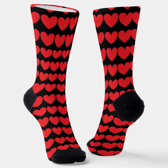 Many Hearts, Red & Black Socks (Angled)