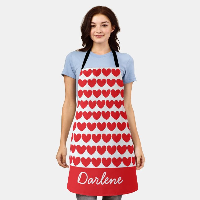 Many Hearts, Red & White Apron (Worn)