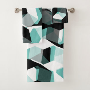 Many hexagons with colorless parts, on light teal bath towel set
