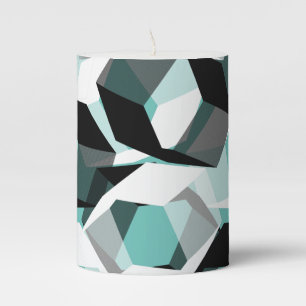 Many hexagons with colorless parts, on light teal pillar candle