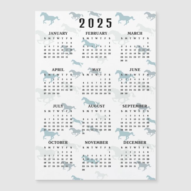 Many Horses Design 2025 Calendar Magnetic Card