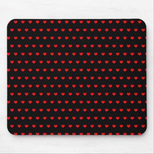 Many Little Red Hearts On Black Mouse Pad