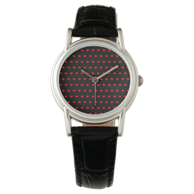 Many Little Red Hearts On Black Watch (Front)