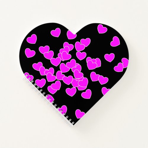 Many Little Untamed Pink Hearts On Black Notebook