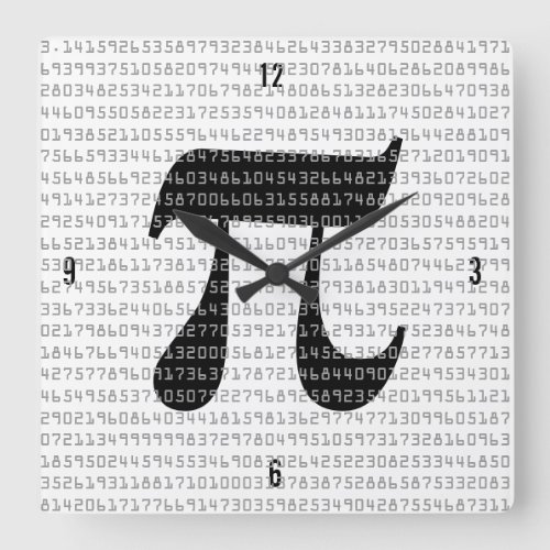 Many Many Digits of Pi Mathematical Constant Square Wall Clock