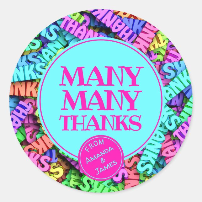 Many Many Thanks – Multi Colored Personalized Classic Round Sticker (Front)