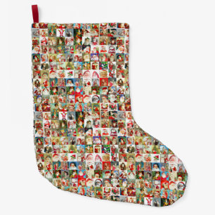 Many Many Vintage Santas Large Christmas Stocking
