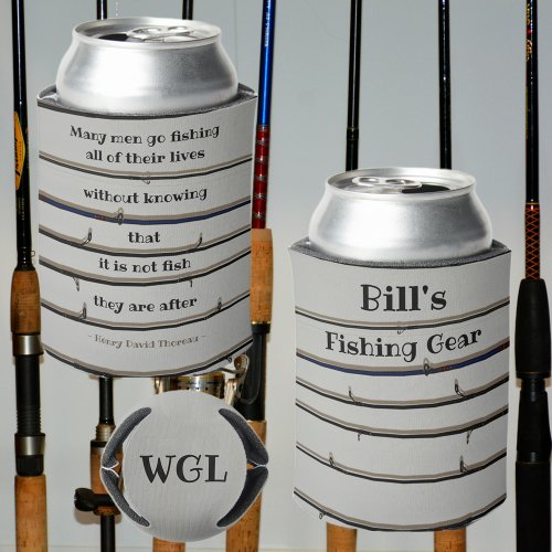 Many Men Go Fishing Rods Gray Can Cooler