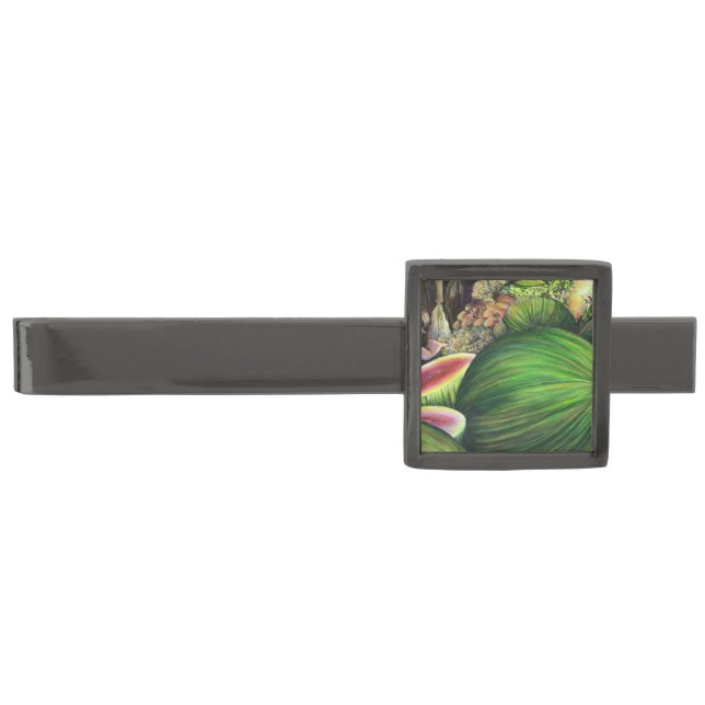 Many Men, Many Melons, Budapest Gunmetal Finish Tie Clip (Front)