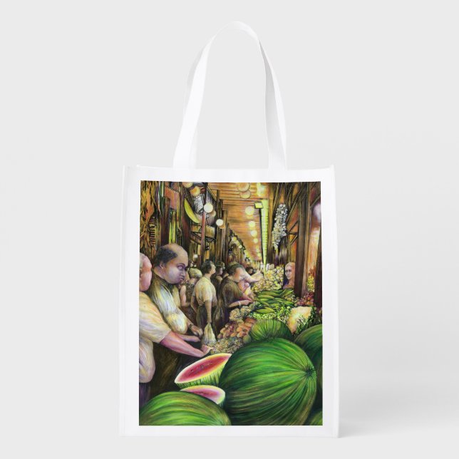 Many Men, Many Melons, Budapest Reusable Grocery Bag (Back)