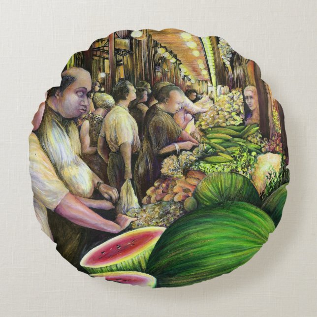 Many Men, Many Melons, Budapest Round Pillow (Front)
