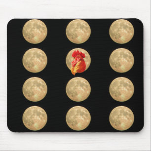 Many Moons - Single Red Rooster Mouse Pad