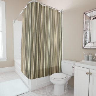 Many multi colored stripes in the blue in Sepia Shower Curtain