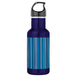 Many multi colored stripes in the blue stainless steel water bottle