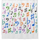 [ Thumbnail: Many Musical Notes and Symbols Shower Curtain ]