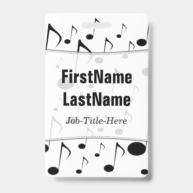 Many Musical Notes Pattern; Personalized Name Badge (Front)