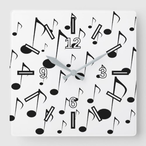 Many Musical Notes Pattern Square Clock