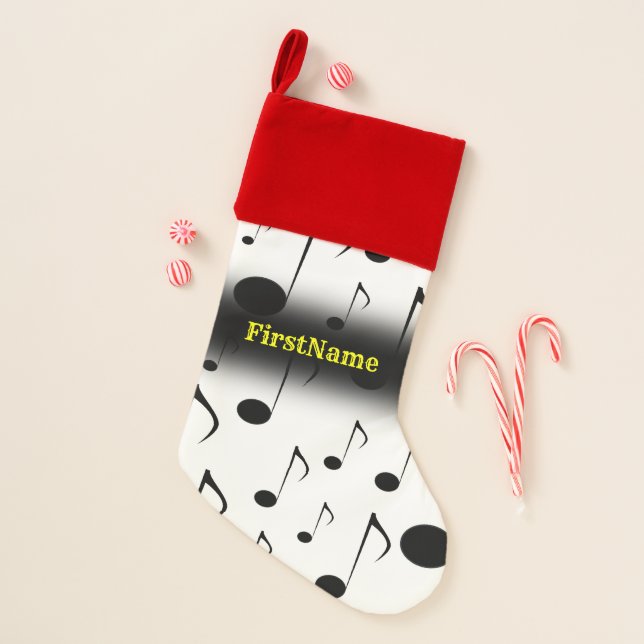 Many Musical Notes Pattern w/ Custom Name Christmas Stocking (Front)