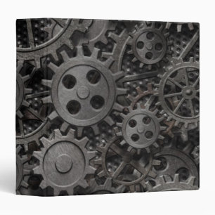 Many old rusty metal gears or machine parts 3 ring binder