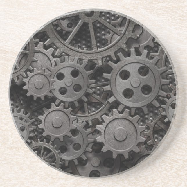 Many old rusty metal gears or machine parts coaster (Front)