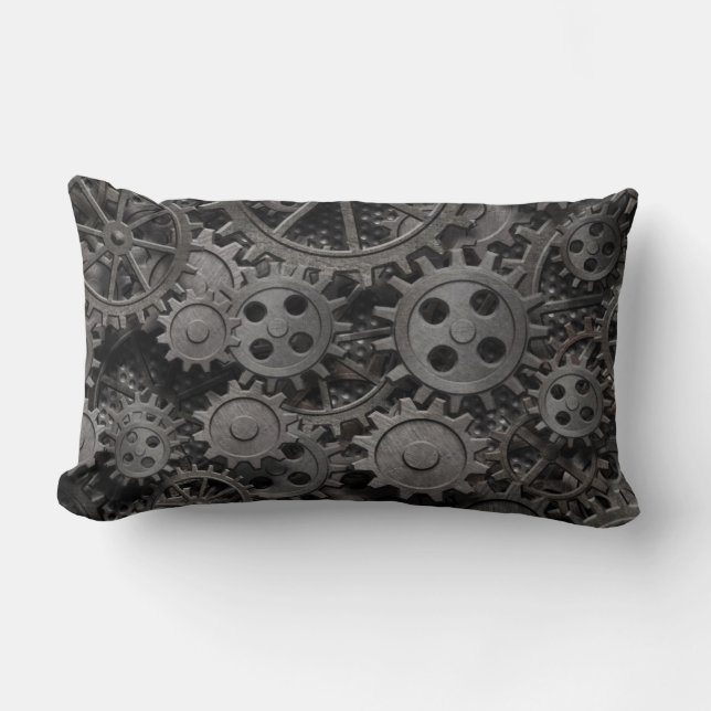 Many old rusty metal gears or machine parts lumbar pillow (Front)