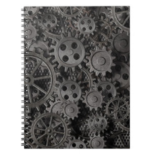 Many old rusty metal gears or machine parts notebook
