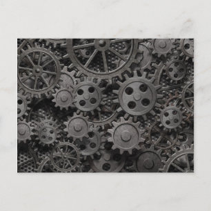 Many old rusty metal gears or machine parts postcard