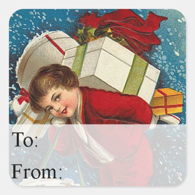 Many Packages Vintage Christmas Gift Tag (Front)