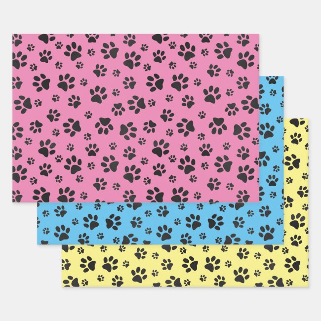 Many Paw Prints Design Wrapping Paper Sets