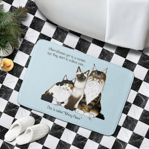 Many Paws Funny Menopause Cat Lady Humor Blue Bath Mat