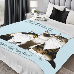 Many Paws Funny Menopause Cat Lady Humor Blue Fleece Blanket