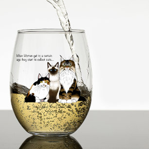 Many Paws Funny Menopause Cat Lady Humor Blue Stemless Wine Glass