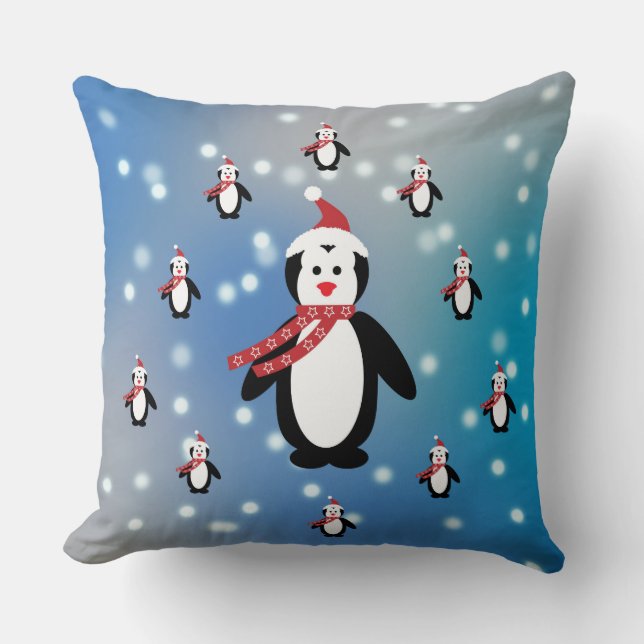 Many Penguins Throw Pillow (Front)