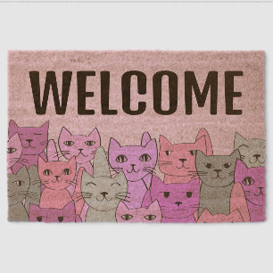 Many Pink Cats Design Coir Door Mat