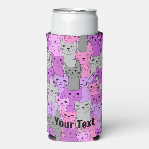 Many Pink Purple Cats Design Seltzer Can Cooler
