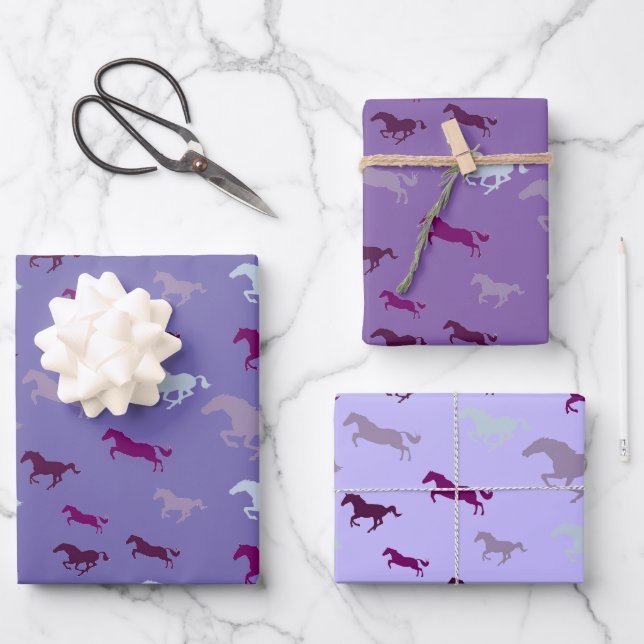 Many Purple Blue Horses Wrapping Paper Sheets (Front)