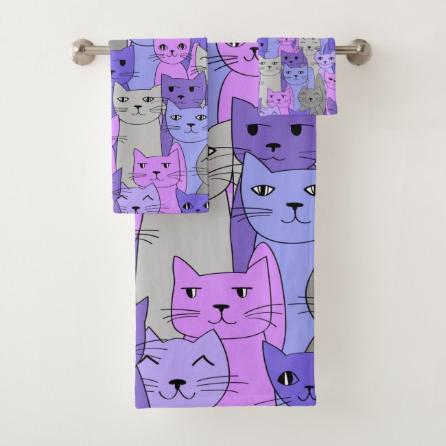 Many Purple Cats Design Bath Towel Set