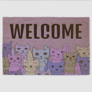 Many Purple Cats Design Coir Door Mat