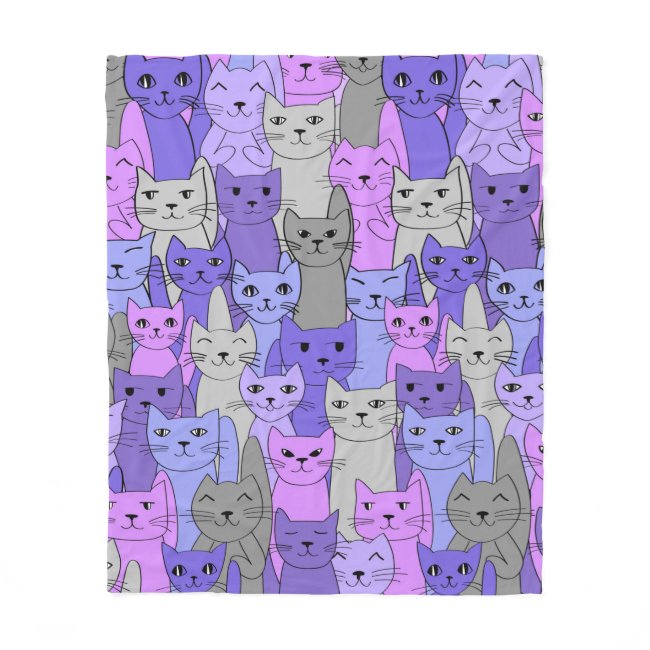 Many Purple Cats Design Fleece Blanket