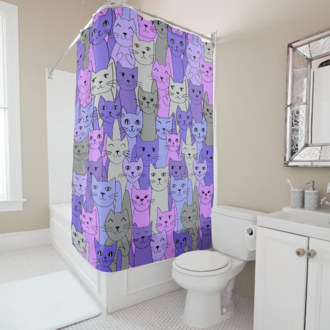 Many Purple Cats Design Shower Curtain (In Situ)