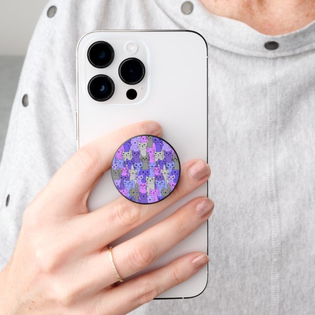 Many Purple Cats Design Smartphone PopSocket (Hand)