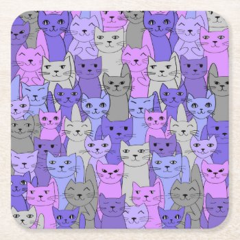 Many Purple Cats Design Square Paper Coaster by SjasisDesignSpace at Zazzle